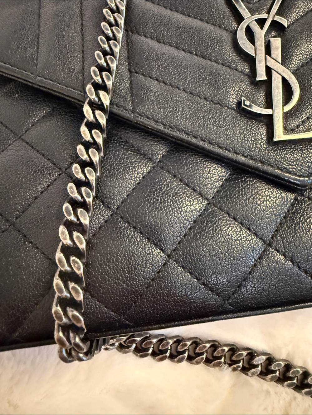 Saint Laurent Triquilt black wallet on chain WOC with aged silver hardware - Picture 6 of 10